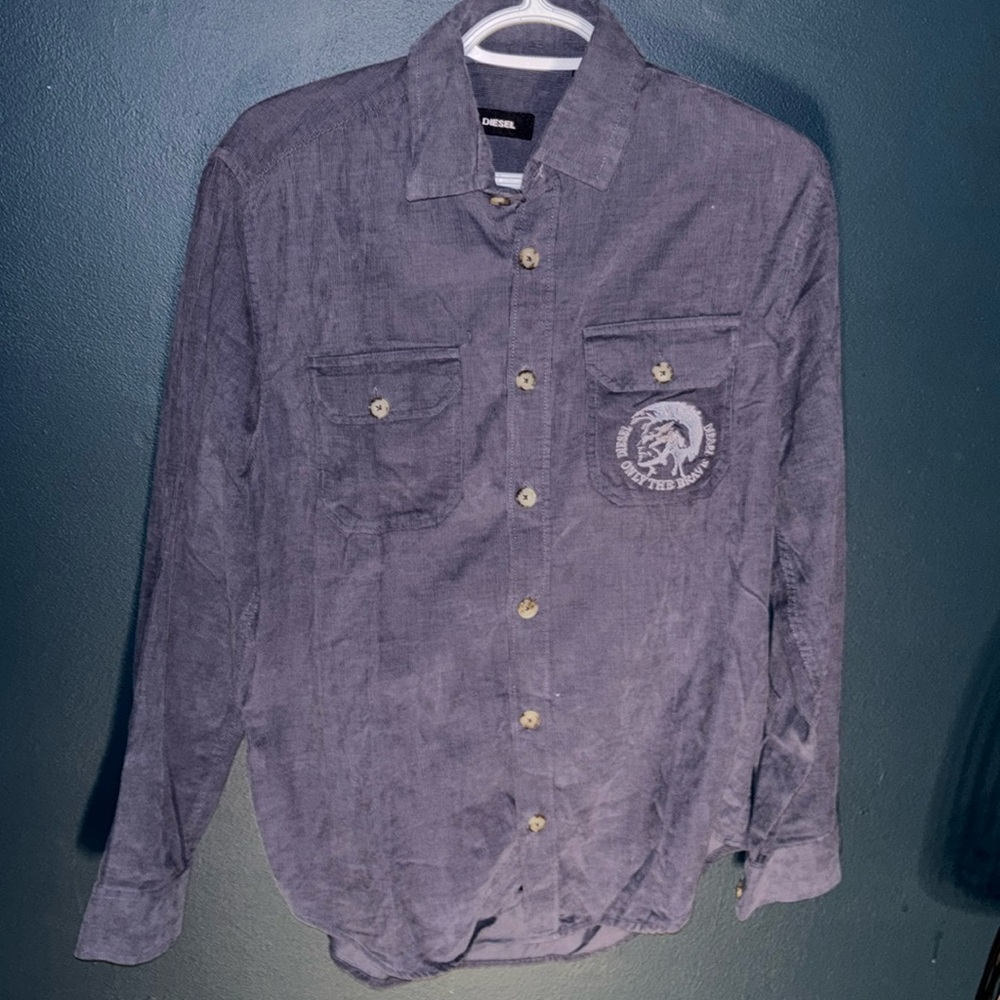 Diesel Womens Blue  Corduroy Button Down Shirt Size Large